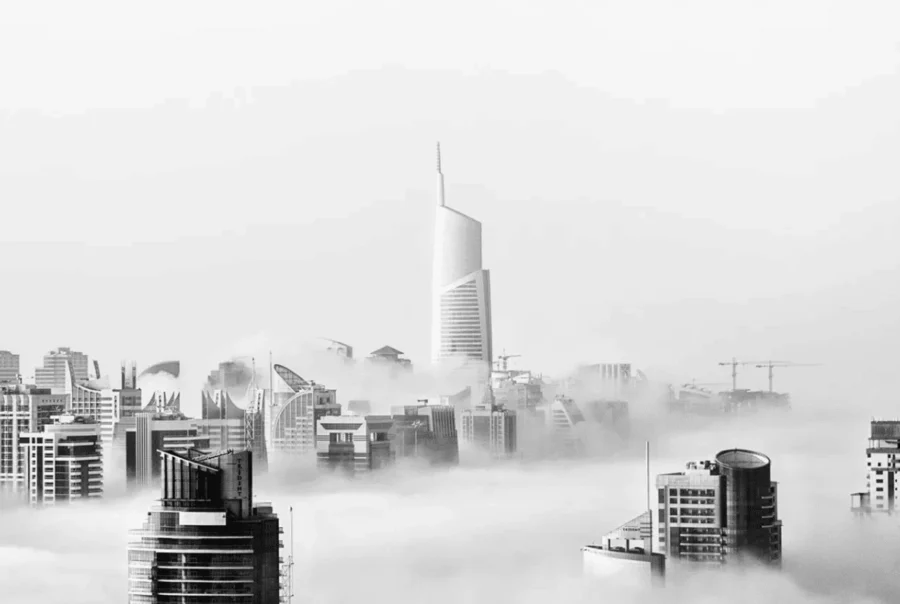 foggy dubai downtown